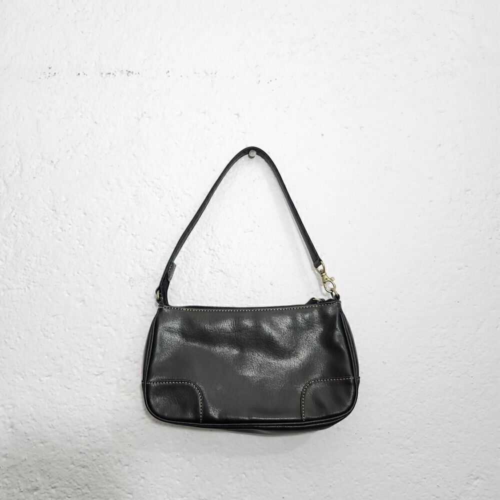 Black faux leather shoulder bag